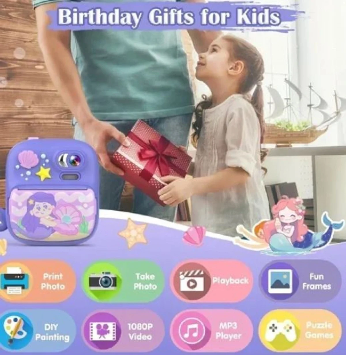 Παιδική Φωτογραφική Κάμερα με Παιχνίδια και Χαρτί Εκτύπωσης “Γοργόνα”