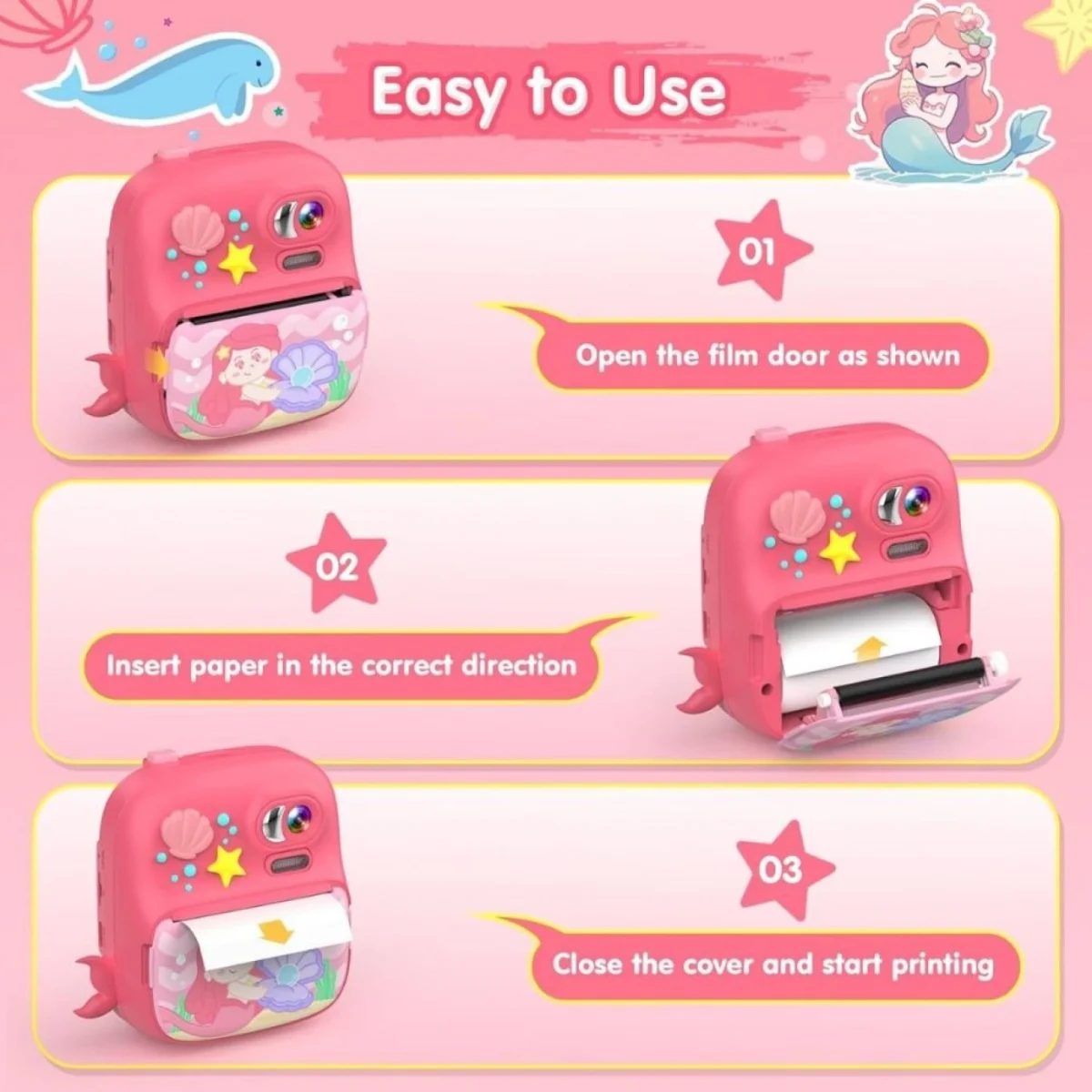 Παιδική Φωτογραφική Κάμερα με Παιχνίδια και Χαρτί Εκτύπωσης “Γοργόνα”