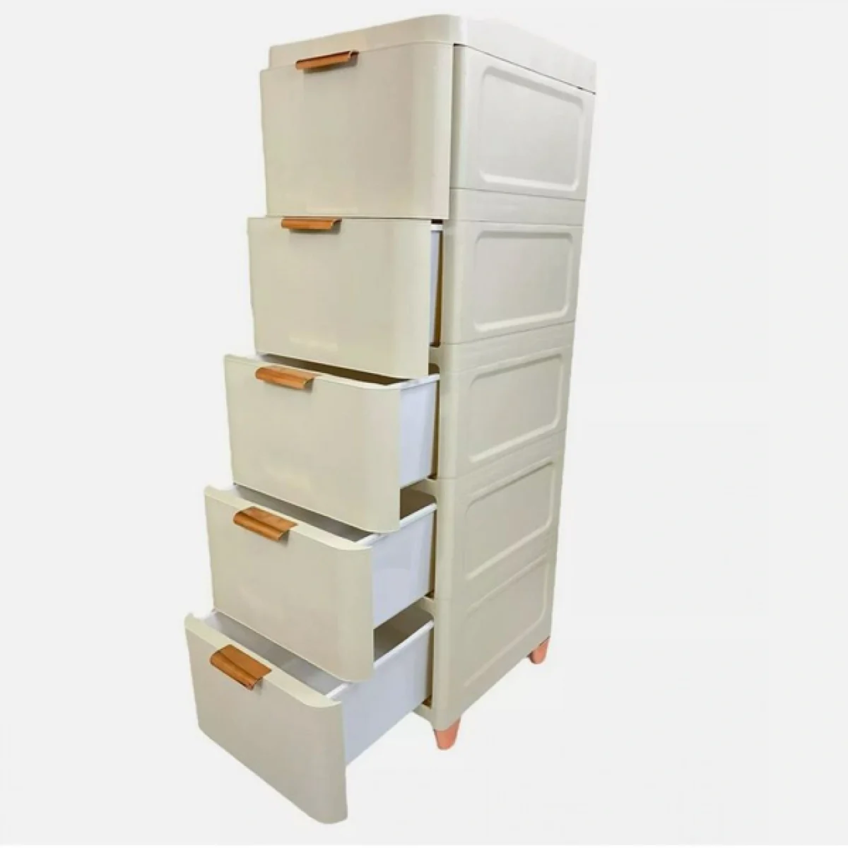 Πλαστική Συρταριέρα 109x43x35cm με Επένδυση Απομίμηση Δερματίνης και 5 Συρτάρια