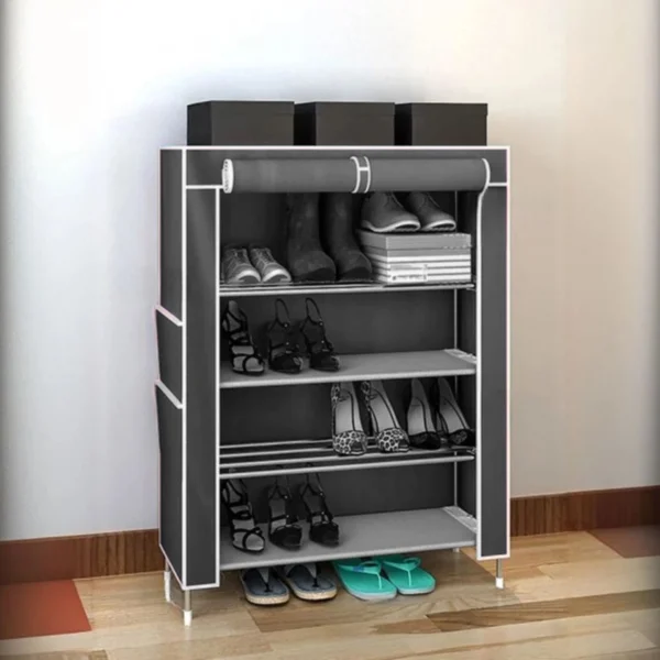 Υφασμάτινη Παπουτσοθήκη με 4 Ράφια και Μεταλλικό Σκελετό 54x25x72cm