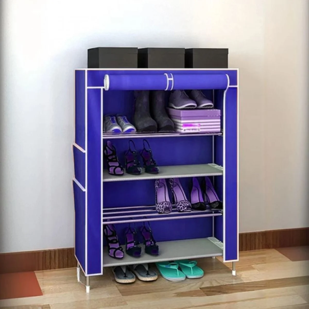 Υφασμάτινη Παπουτσοθήκη με 4 Ράφια και Μεταλλικό Σκελετό 54x25x72cm