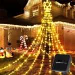 Ηλιακά Χριστουγεννιάτικα LED Φωτάκια Εξωτερικού Χώρου σε Σχήμα Δέντρου με Χιονονιφάδα