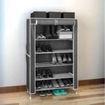 Υφασμάτινη Παπουτσοθήκη με 5 Ράφια και Μεταλλικό Σκελετό 54x25x89cm