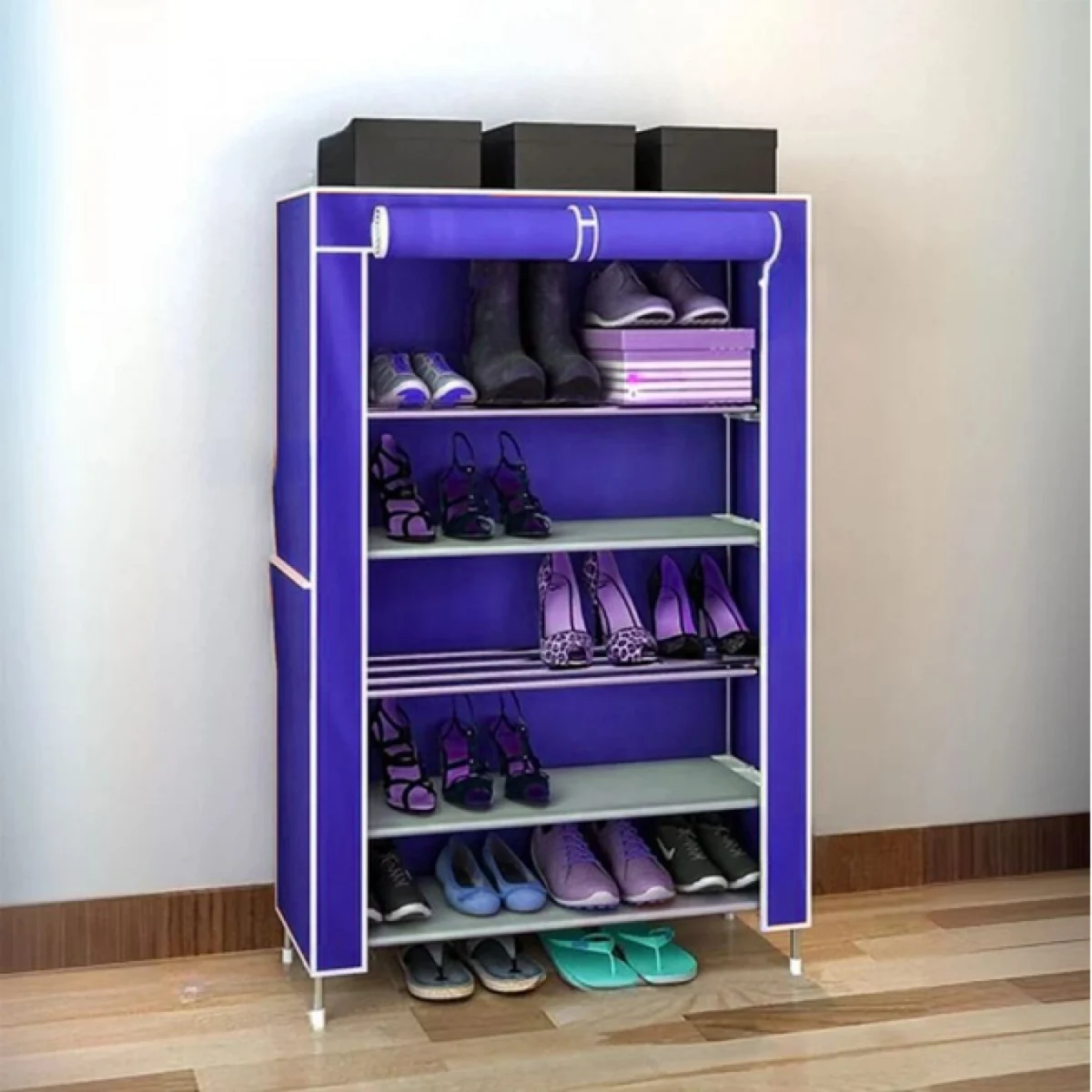 Υφασμάτινη Παπουτσοθήκη με 5 Ράφια και Μεταλλικό Σκελετό 54x25x89cm