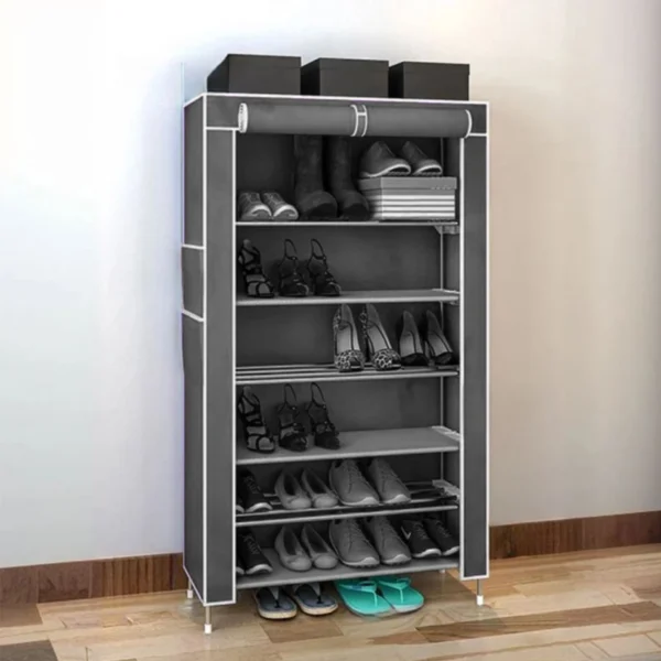 Υφασμάτινη Παπουτσοθήκη με 6 Ράφια και Μεταλλικό Σκελετό 54x25x106cm