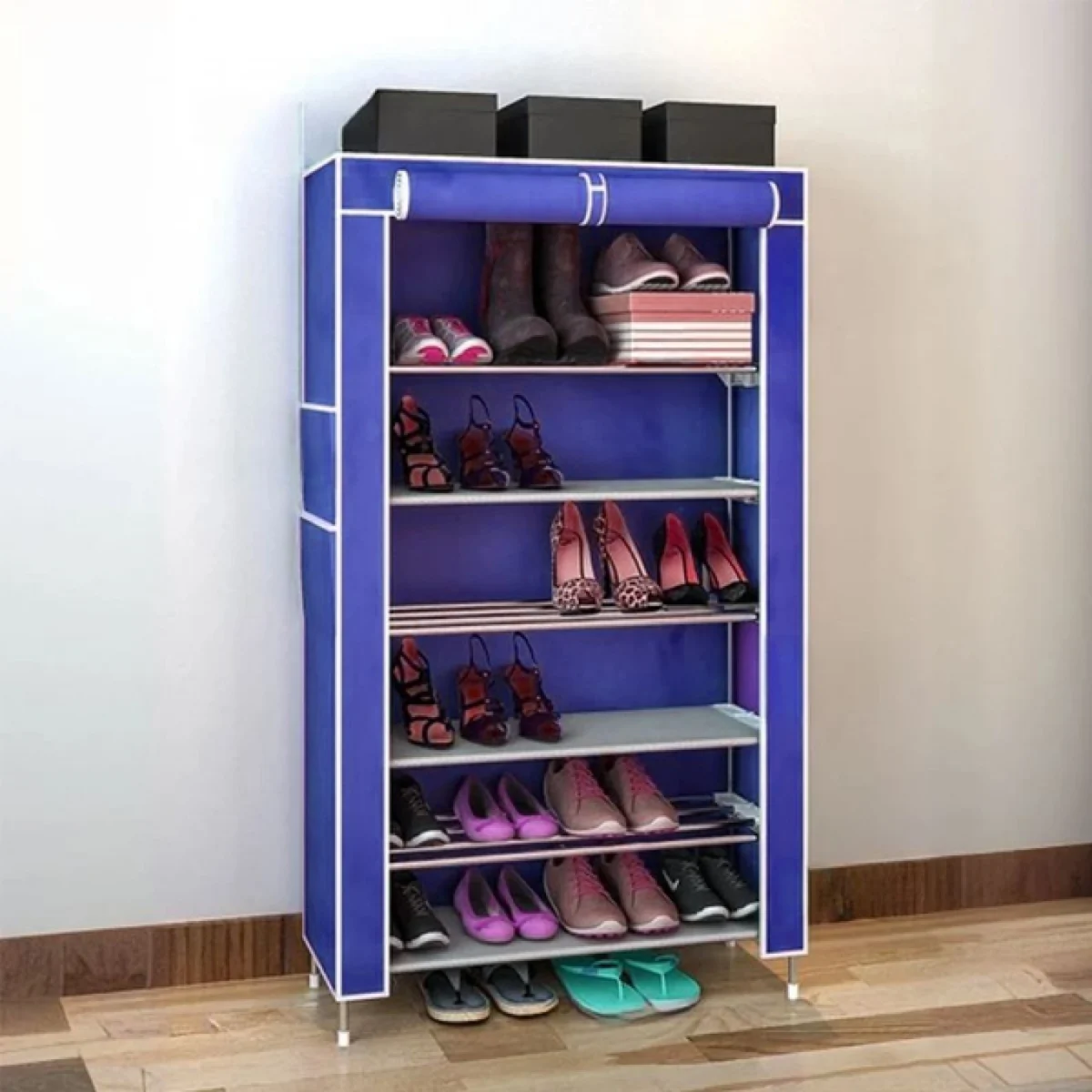 Υφασμάτινη Παπουτσοθήκη με 6 Ράφια και Μεταλλικό Σκελετό 54x25x106cm