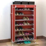 Υφασμάτινη Παπουτσοθήκη με 7 Ράφια και Μεταλλικό Σκελετό 54x25x123cm