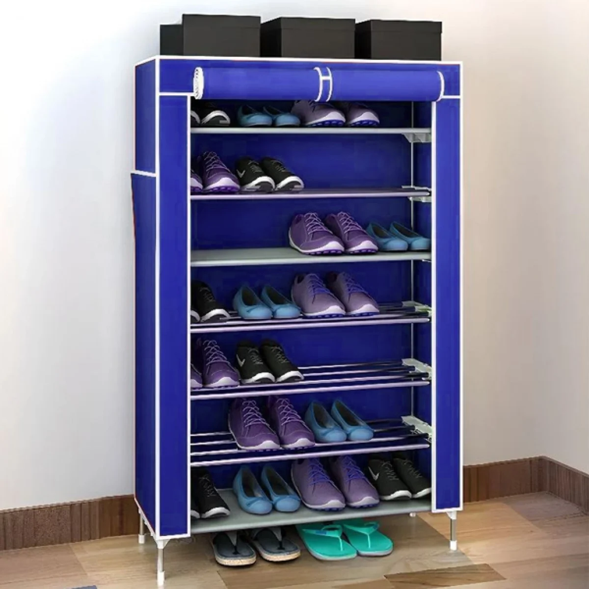 Υφασμάτινη Παπουτσοθήκη με 7 Ράφια και Μεταλλικό Σκελετό 54x25x123cm