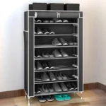 Υφασμάτινη Παπουτσοθήκη με 7 Ράφια και Μεταλλικό Σκελετό 54x25x123cm