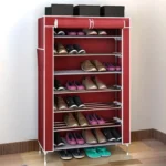 Υφασμάτινη Παπουτσοθήκη με 7 Ράφια και Μεταλλικό Σκελετό 54x25x123cm