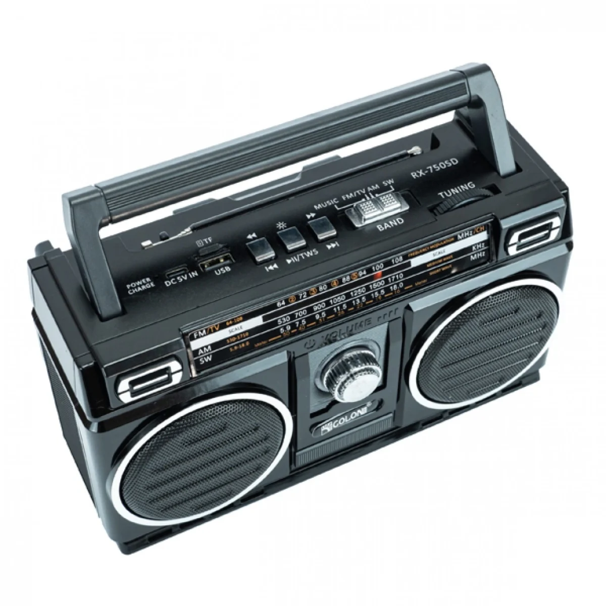 Ηλιακό Φορητό Ηχείο 2x5w Bluetooth με Αναλογικό Ραδιόφωνο AM-FM, με Ηλιακό Πάνελ RX-750SD