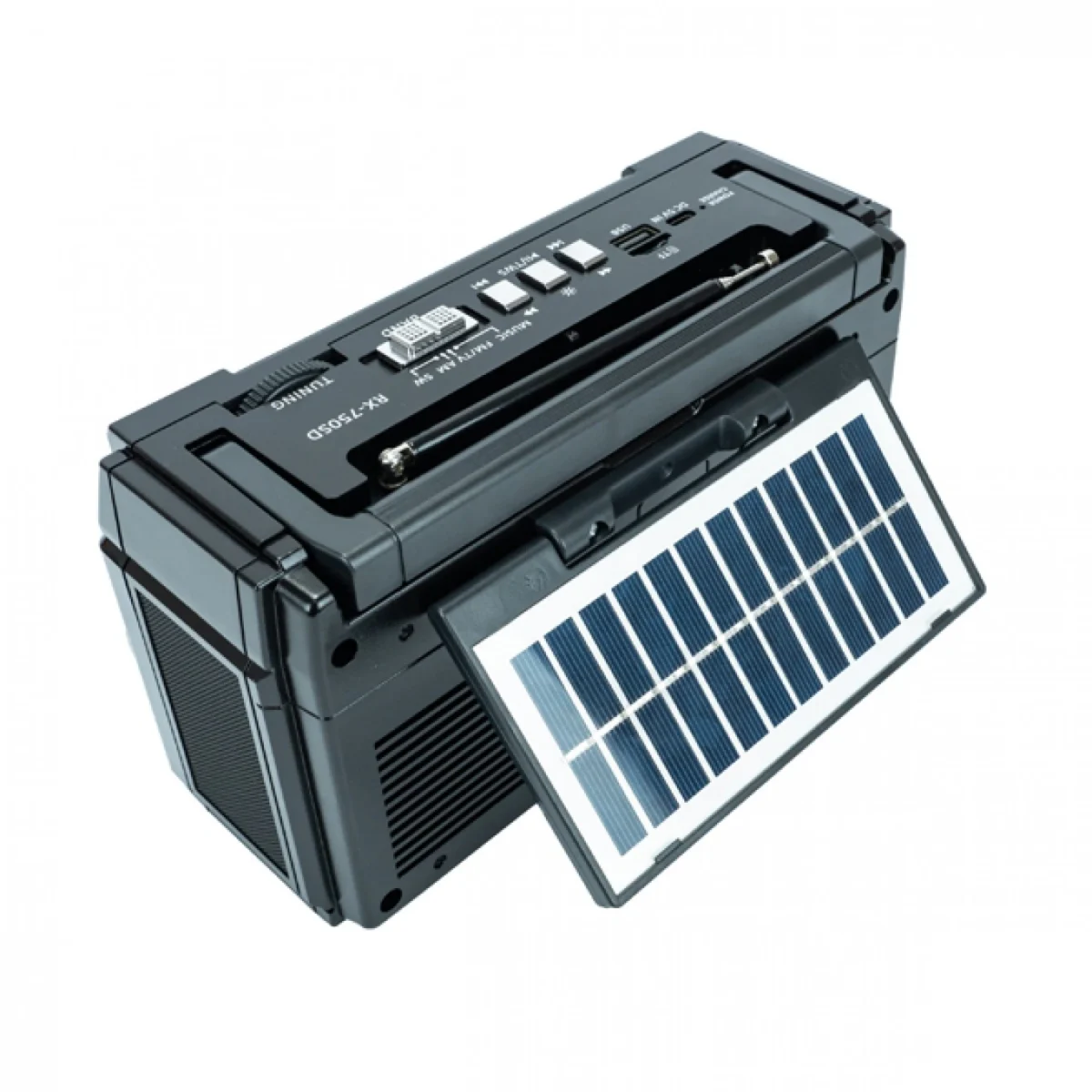 Ηλιακό Φορητό Ηχείο 2x5w Bluetooth με Αναλογικό Ραδιόφωνο AM-FM, με Ηλιακό Πάνελ RX-750SD