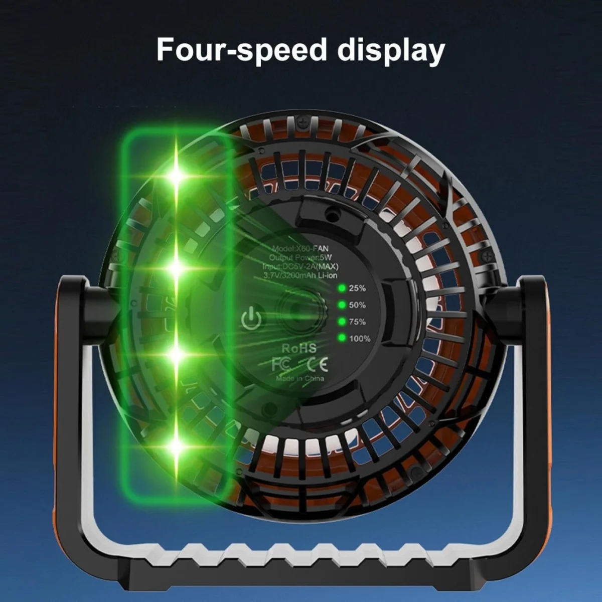 Επαναφορτιζόμενος Ανεμιστήράς Κατασκήνωσης με LED Φως με Άγκιστρο Ανάρτησης με 3 Ταχύτητες Αέρα