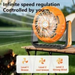 Επαναφορτιζόμενος Ανεμιστήράς Κατασκήνωσης με LED Φως με Άγκιστρο Ανάρτησης με 3 Ταχύτητες Αέρα