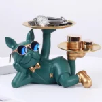 Γλυπτό Ρητίνης με Σχέδιο Γαλλικό Μπουλντόγκ με 2 Δίσκους 32x17x18cm KJ143H Μαύρο