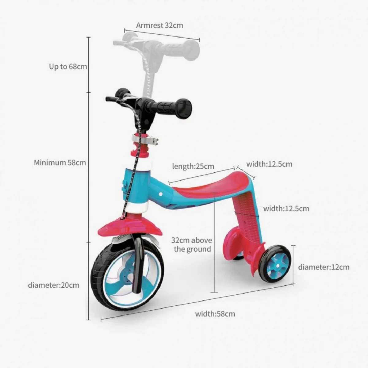 Παιδικό Πολυμορφικό Πατίνι & Ποδήλατο 2 σε 1 με 3 Τροχούς και Ρυθμιζόμενο Τιμόνι