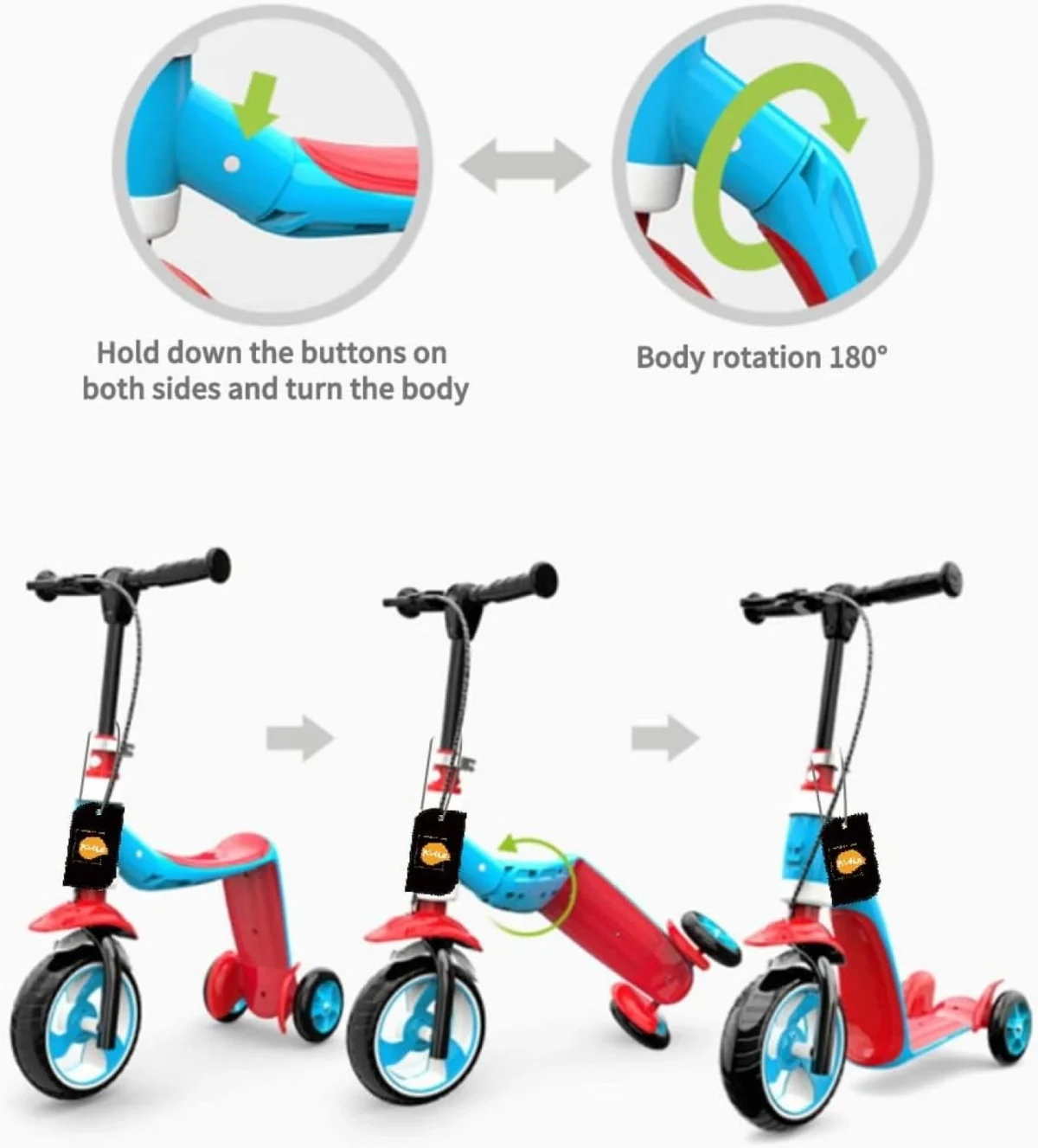 Παιδικό Πολυμορφικό Πατίνι & Ποδήλατο 2 σε 1 με 3 Τροχούς και Ρυθμιζόμενο Τιμόνι