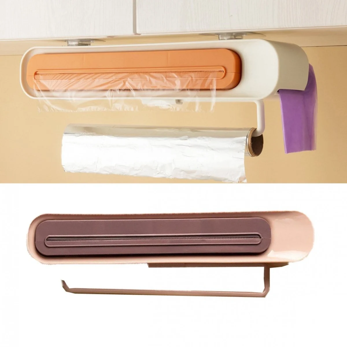 Επιτοίχια Βάση Οργάνωσης για Αλουμινόχαρτο ή Μεμβράνη, Χαρτί Κουζίνας & Θήκη για Σακούλες σε Ρολό 41x7x8cm​ σε τρεις αποχρώσεις