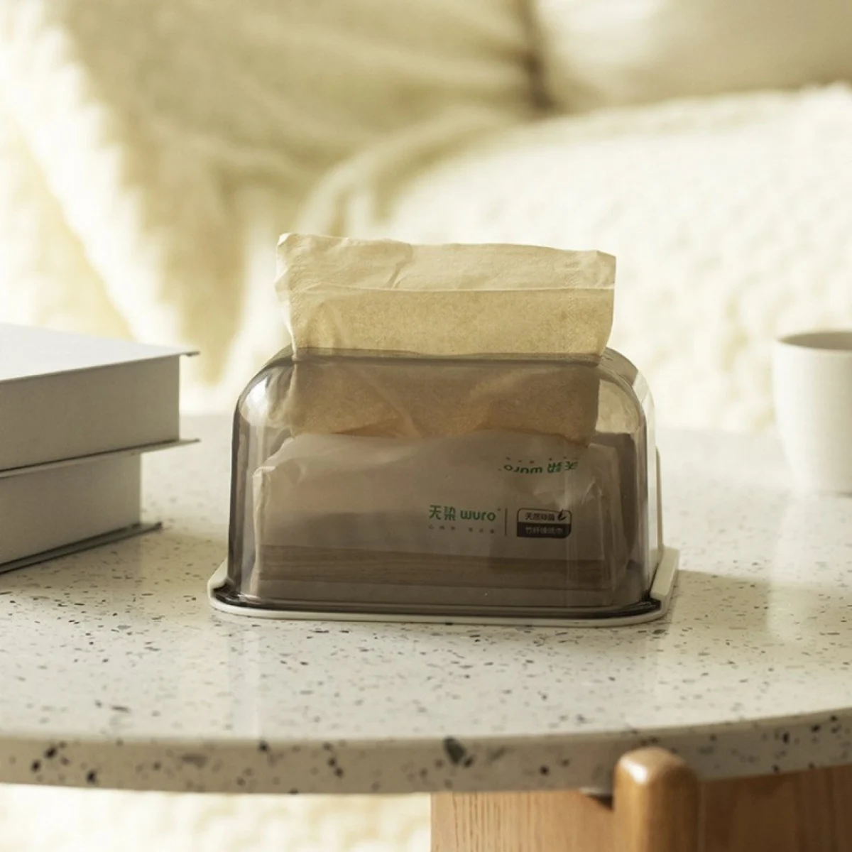 Θήκη για Χαρτομάντηλα με Αυτοκόλλητη Βάση - Επιτοίχια Διάφανη Χαρτοθήκη 18.5x9.9x12.8cm Πλαστική