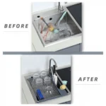 Αναδιπλούμενη Σχάρα Αποστράγγισης Σκευών σε Ρολό, Ανθεκτικό στη θερμότητα με Θήκη για Μαχαιροπίρουνα 44x33 cm