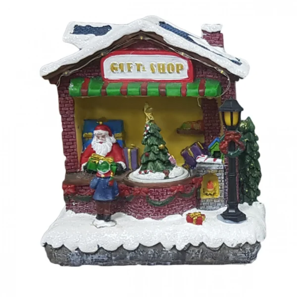 Κεραμικό Χριστουγεννιάτικο Διακοσμητικό με Φώς και Μουσική - Το Κατάστημα Δώρων του Αγιου Βασίλη - 16x10.5x17.5εκ