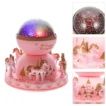 Παιδικό Διακοσμητικό Φωτιστικό Projector με Προβολή Αστεριών & Μουσική Ροζ Καρουζέλ