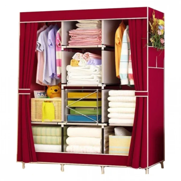 Μεγάλη Τριπλή Υφασμάτινη Φορητή Ντουλάπα με Μεταλλικό Σκελετό για Ρούχα & Λευκά Είδη 128x45x170cm