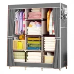 Μεγάλη Τριπλή Υφασμάτινη Φορητή Ντουλάπα με Μεταλλικό Σκελετό για Ρούχα & Λευκά Είδη 128x45x170cm