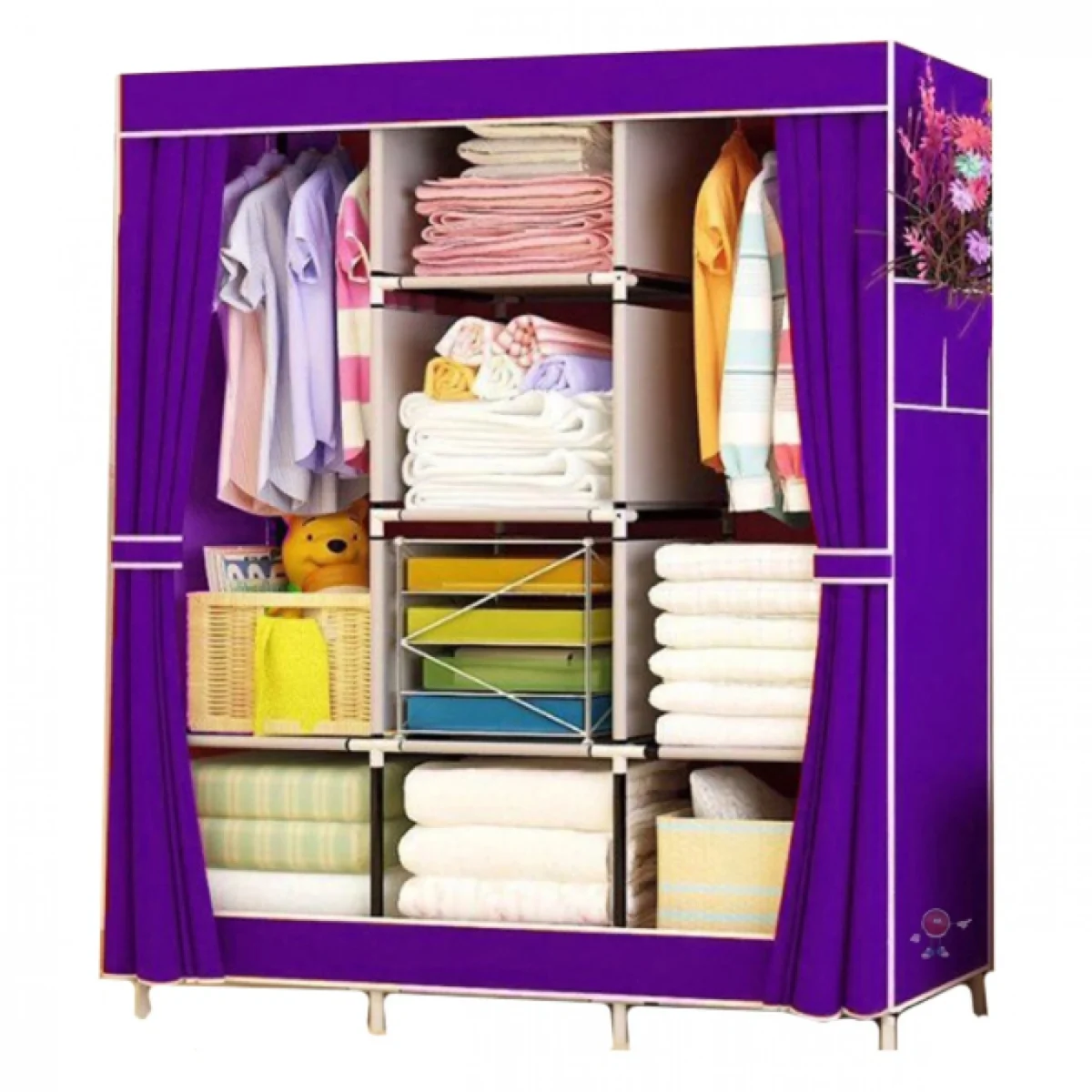 Μεγάλη Τριπλή Υφασμάτινη Φορητή Ντουλάπα με Μεταλλικό Σκελετό για Ρούχα & Λευκά Είδη 128x45x170cm