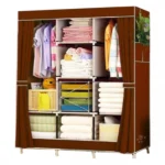 Μεγάλη Τριπλή Υφασμάτινη Φορητή Ντουλάπα με Μεταλλικό Σκελετό για Ρούχα & Λευκά Είδη 128x45x170cm