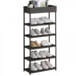 Πτυσσόμενη Μονόχρωμη Παπουτσοθήκη-Ραφιέρα 6 Ράφια, 98.5x40x21.5cm