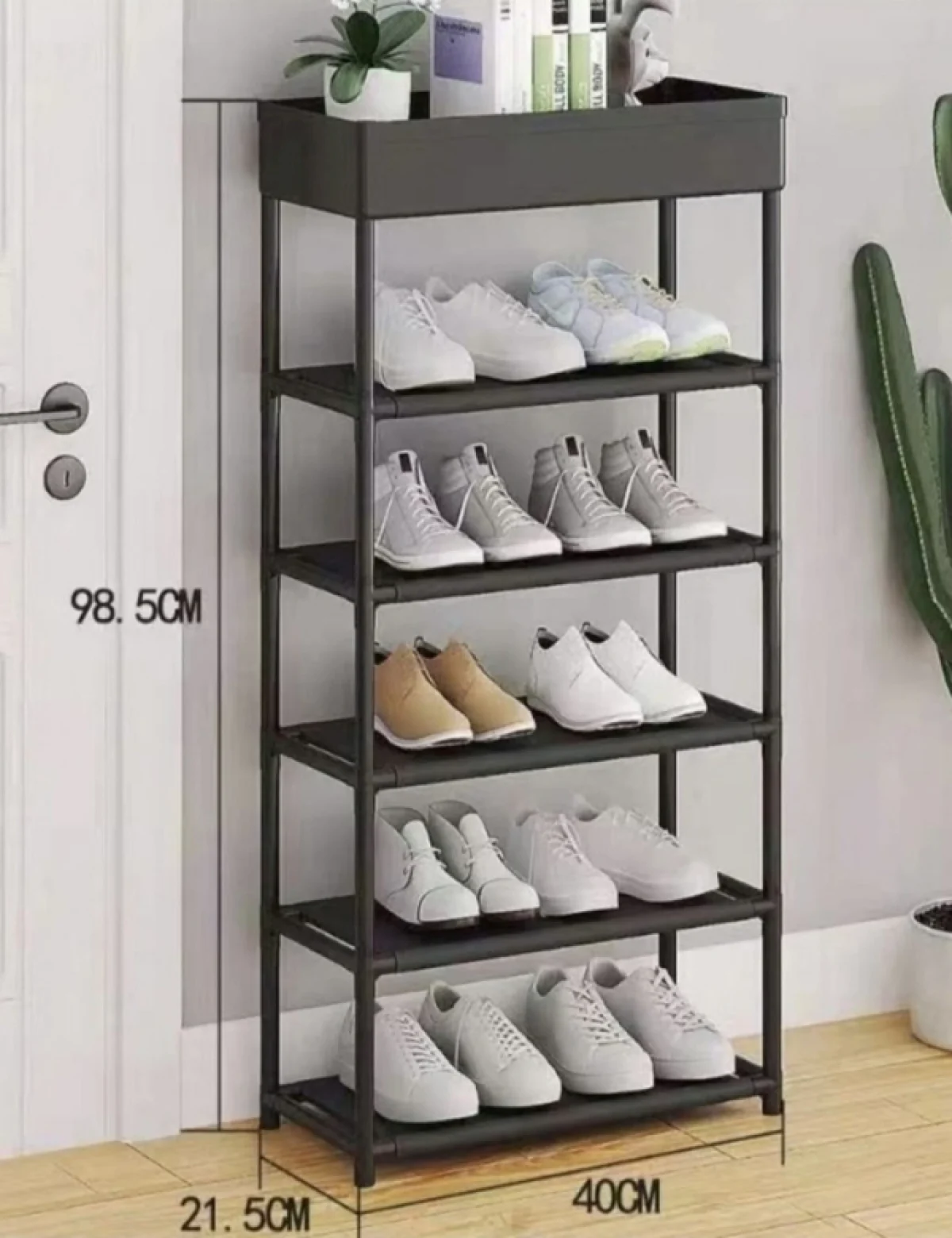 Πτυσσόμενη Μονόχρωμη Παπουτσοθήκη-Ραφιέρα 6 Ράφια, 98.5x40x21.5cm