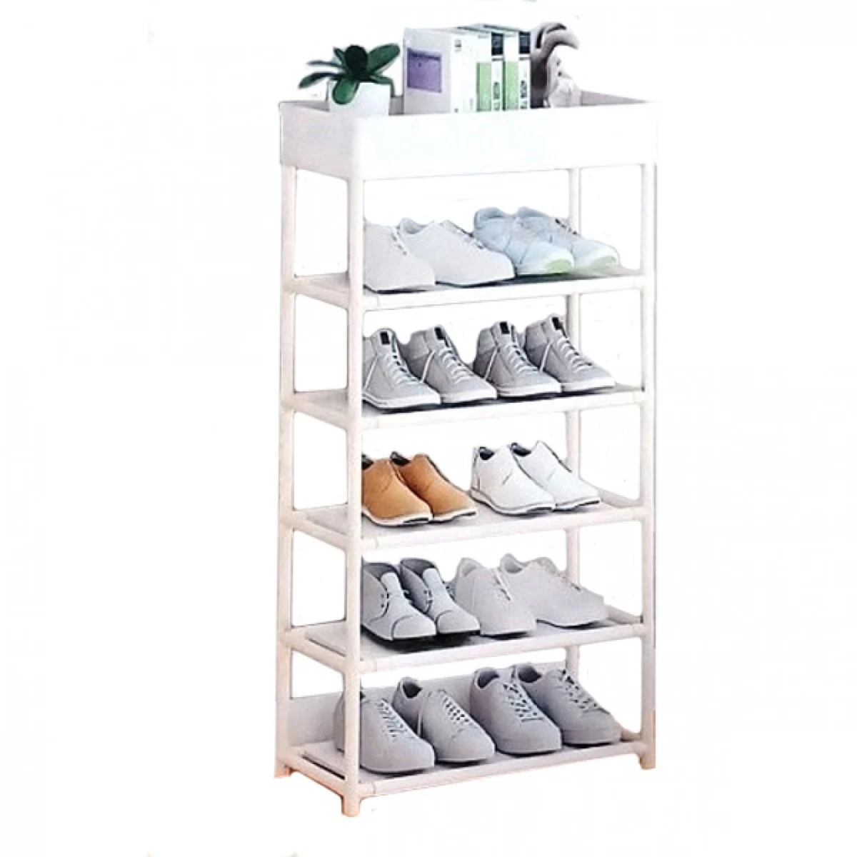 Πτυσσόμενη Μονόχρωμη Παπουτσοθήκη-Ραφιέρα 6 Ράφια, 98.5x40x21.5cm