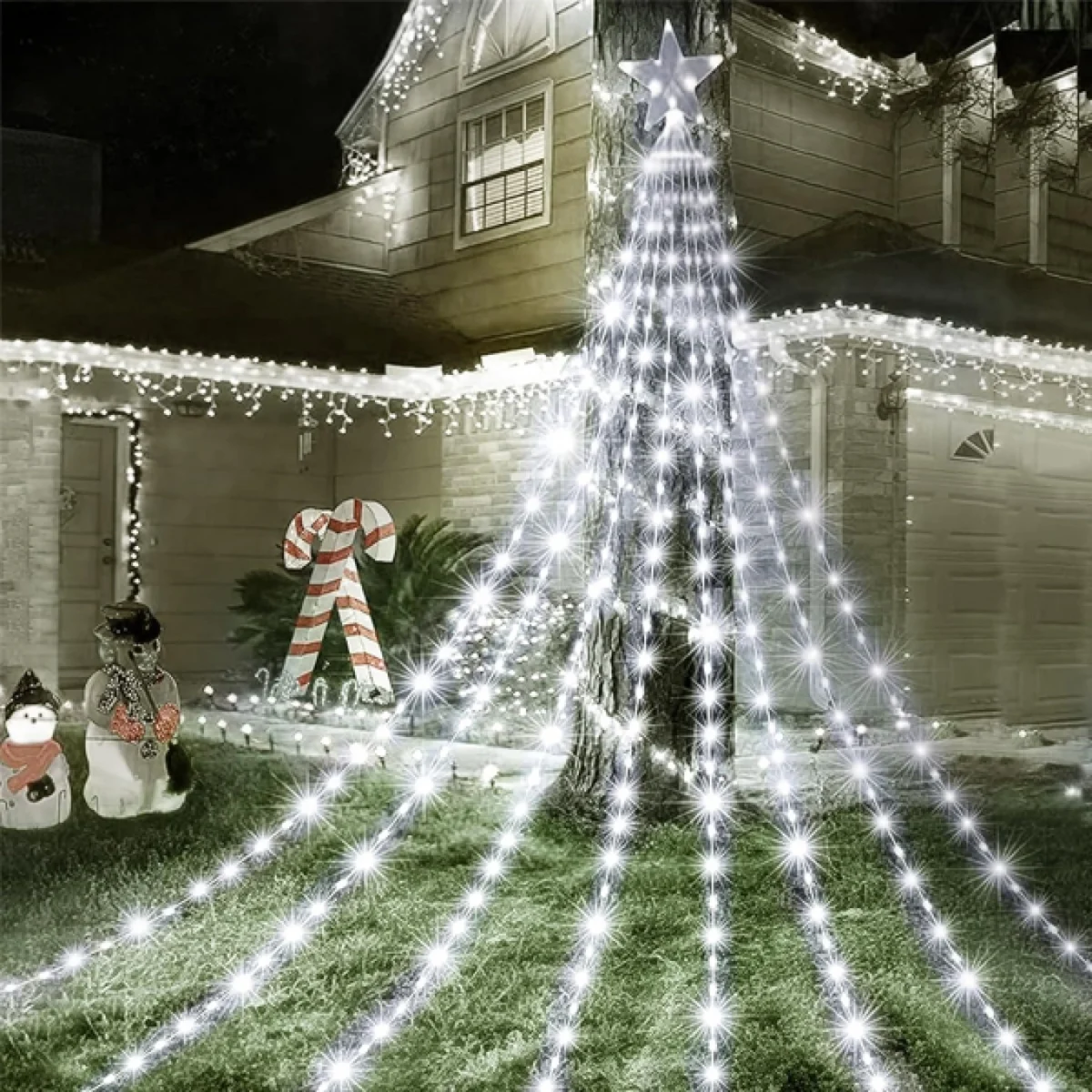 Χριστουγεννιάτικα LED Φωτάκια Εξωτερικού Χώρου σε Σχήμα Δέντρου με Αστέρι - 2m