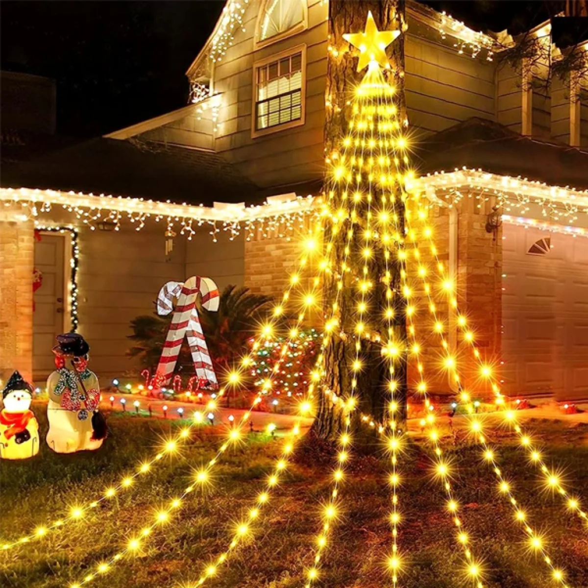 Χριστουγεννιάτικα LED Φωτάκια Εξωτερικού Χώρου σε Σχήμα Δέντρου με Αστέρι - 2m