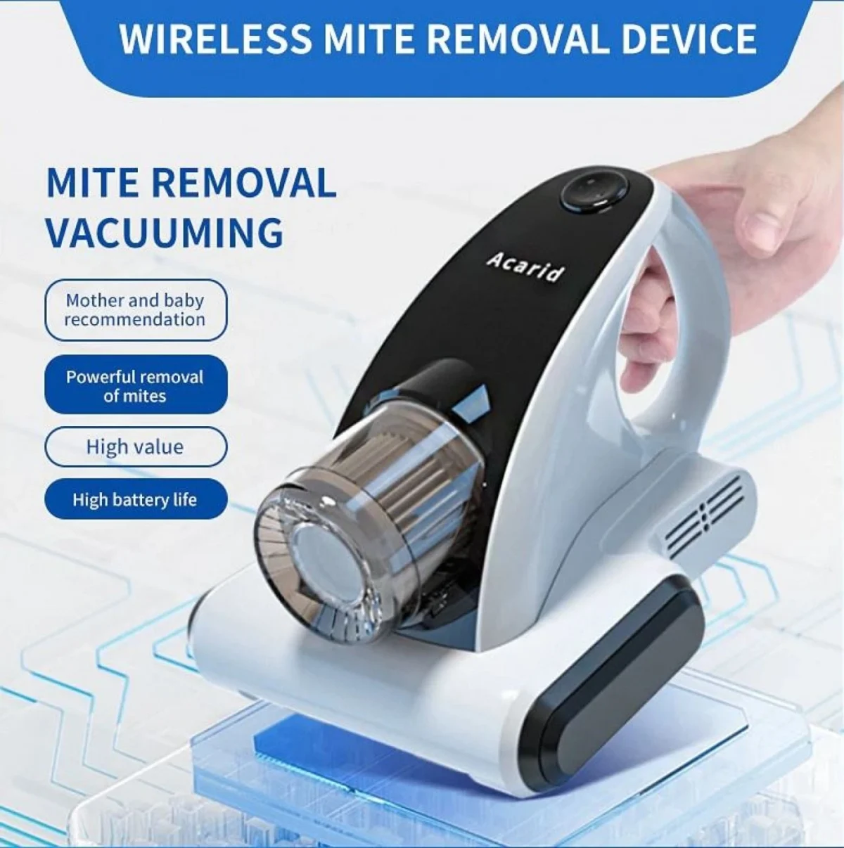 XM50 Επαναφορτιζόμενο Σκουπάκι Χειρός για Ακάρεα & Σκόνη - Απολύμανση Χώρου με UV 120W - Dust Suction Mite Remover