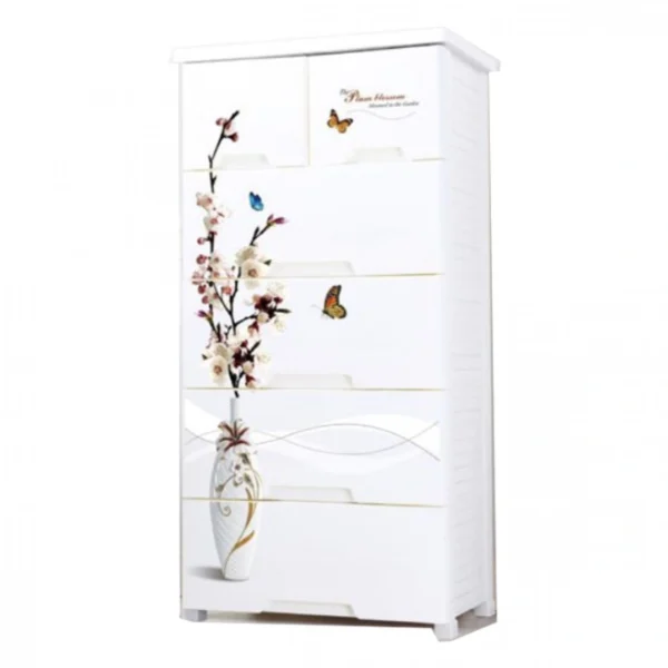 Πλαστική Συρταριέρα 139x70x49cm με 6 Συρτάρια Σχέδιο Βάζο με Λουλούδια