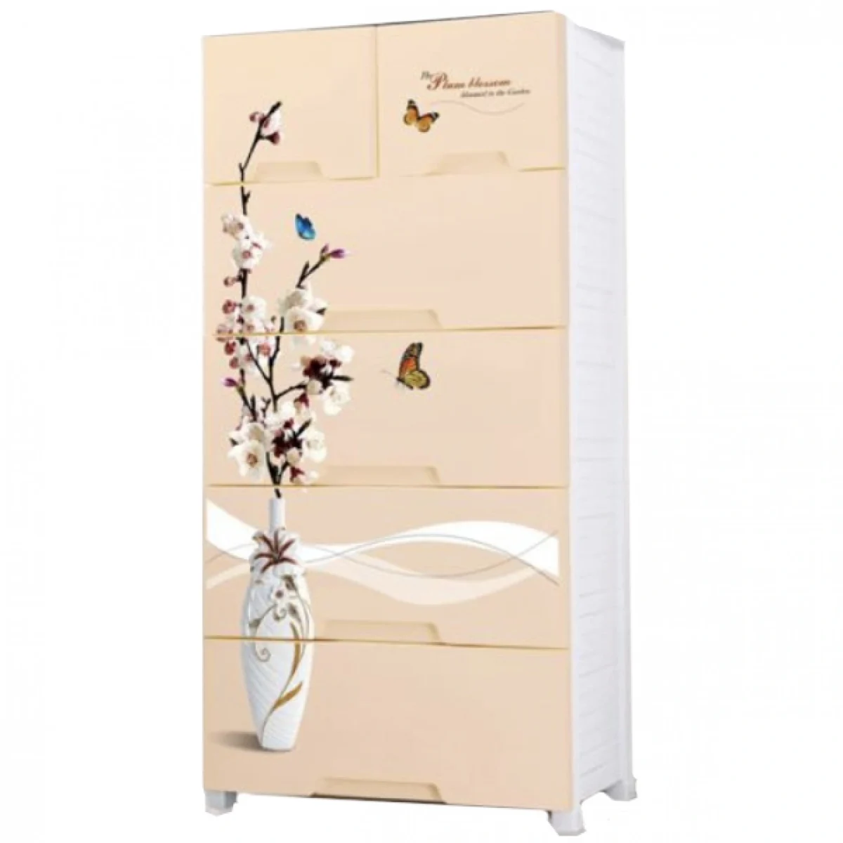 Πλαστική Συρταριέρα 139x70x49cm με 6 Συρτάρια Σχέδιο Βάζο με Λουλούδια