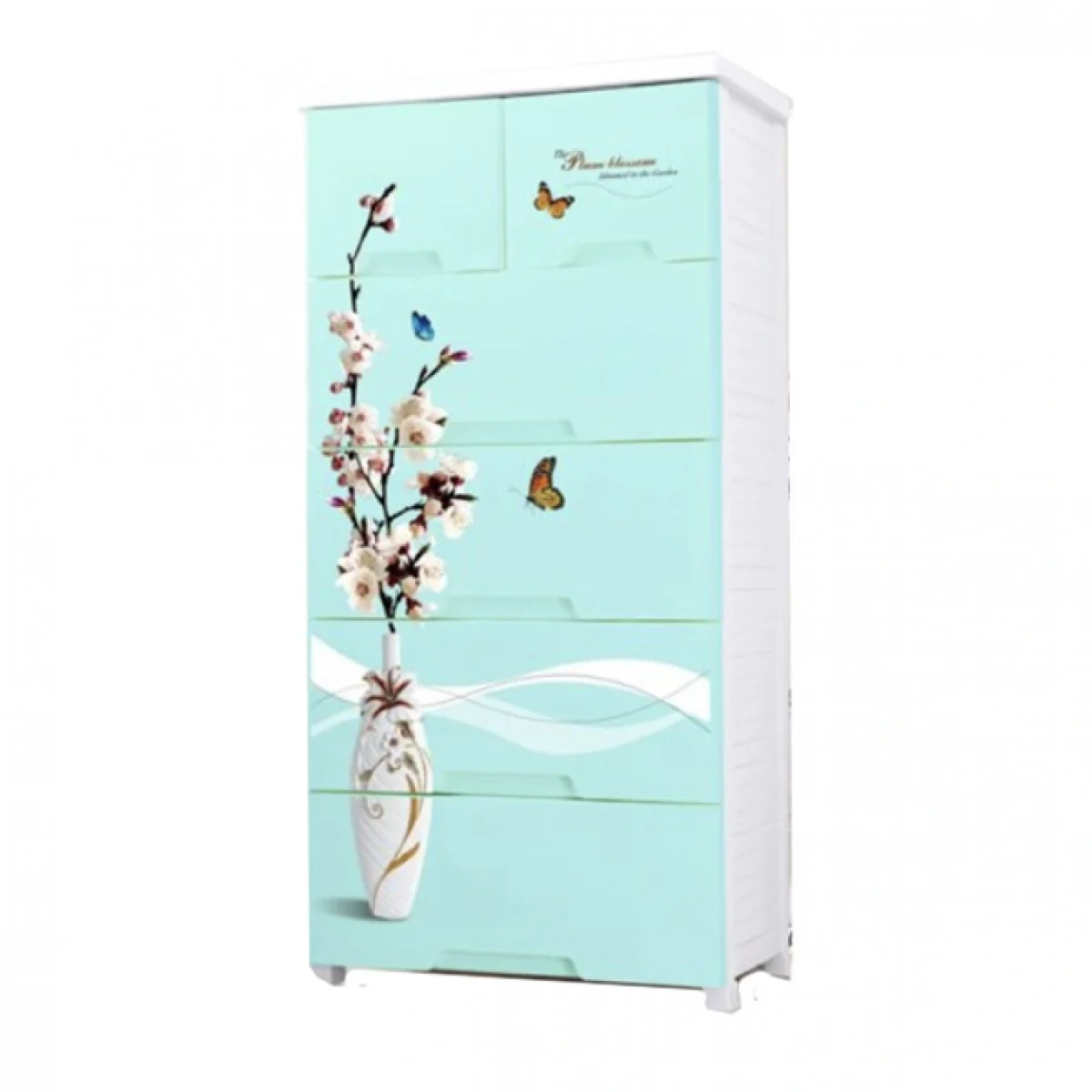 Πλαστική Συρταριέρα 139x70x49cm με 6 Συρτάρια Σχέδιο Βάζο με Λουλούδια