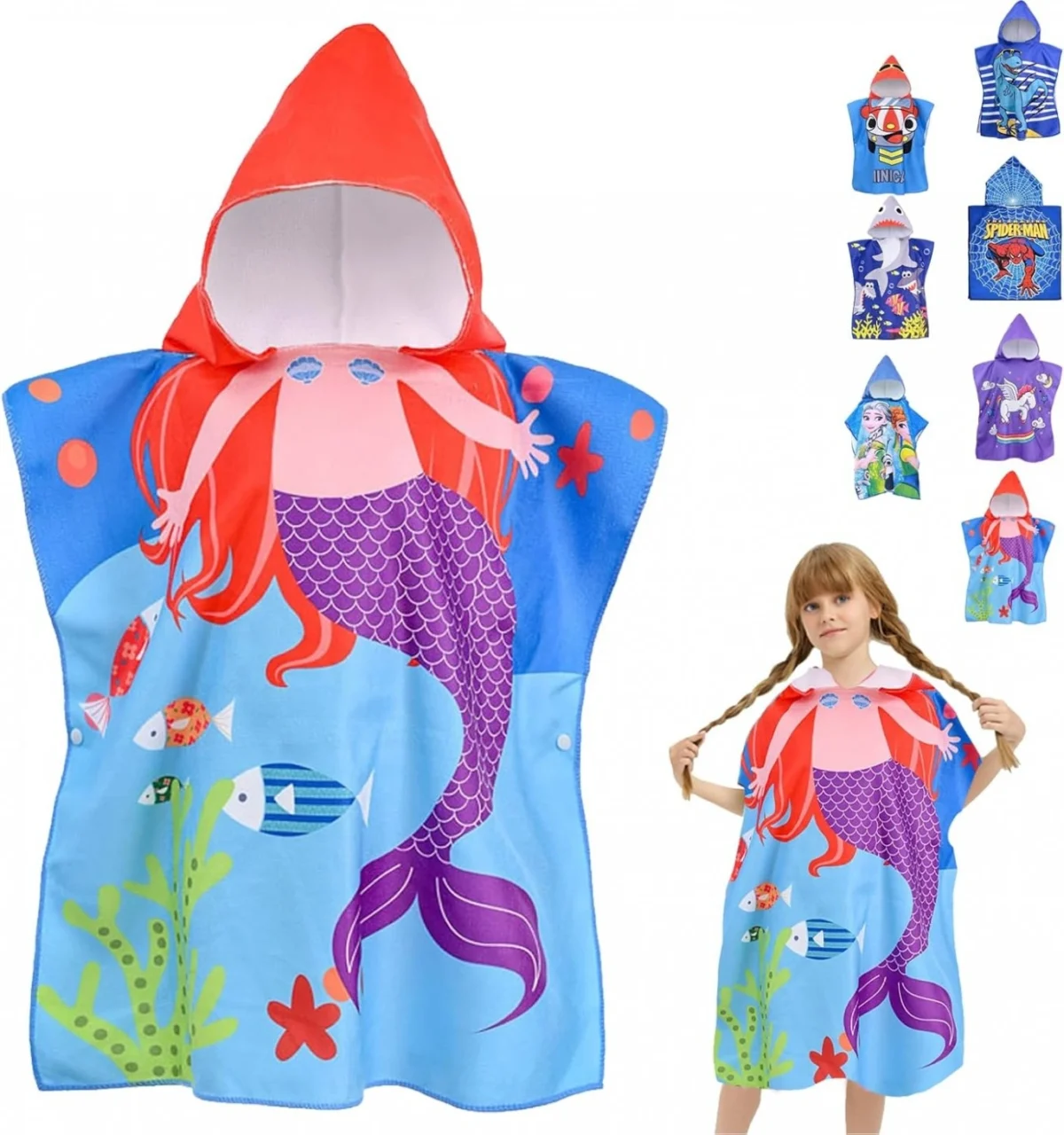 60x60 Χαριτωμένη Παιδική Πετσέτα Πόντσο με Μικροίνες & Κουκούλα 0-8 ετών