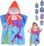 60x60 Χαριτωμένη Παιδική Πετσέτα Πόντσο με Μικροίνες & Κουκούλα 0-8 ετών