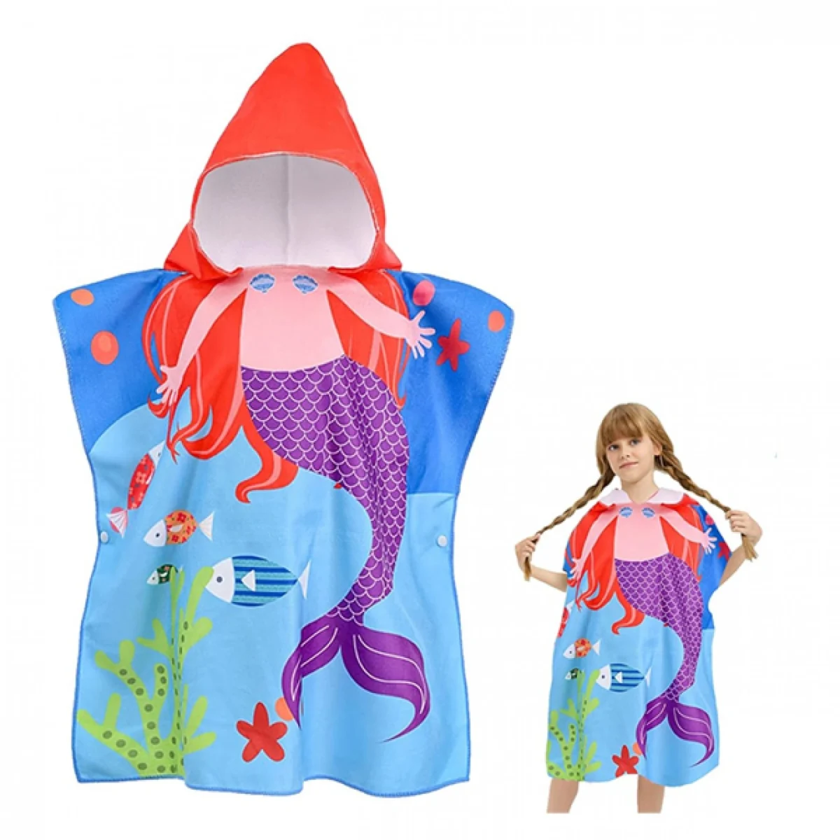 60x60 Χαριτωμένη Παιδική Πετσέτα Πόντσο με Μικροίνες & Κουκούλα 0-8 ετών