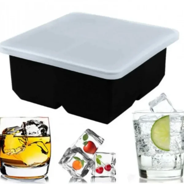 Παγοθήκη Σιλικόνης με Καπάκι για 4 Μεγάλα Παγάκια 11.8 x8 x 10.6 εκ.