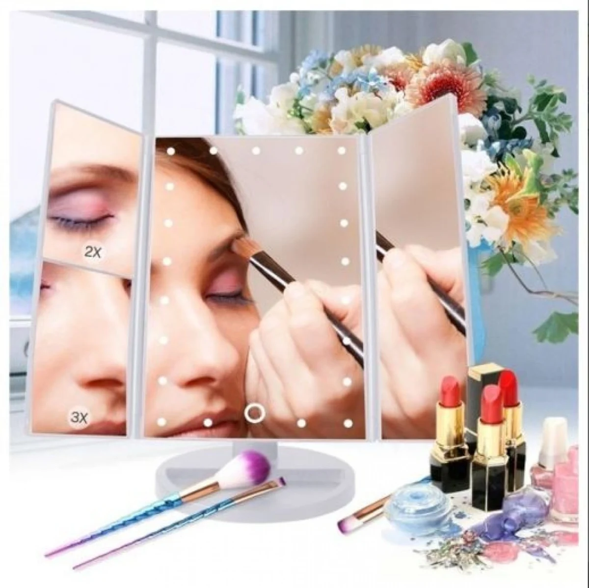 Τριπλός Καθρέφτης με Φωτισμό & Μεγέθυνση 2x & 3x - Μακιγιάζ Makeup Mirror με Φωτισμό 22 LED