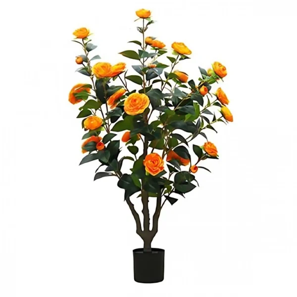 130cm Τεχνητό Διακοσμητικό Φυτό Πορτοκαλί Τριανταφυλλιά σε Γλάστρα 26000