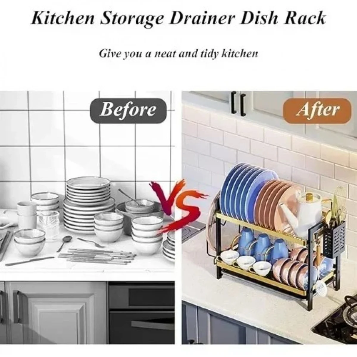 43.5x24x34cm Διώροφη Μεταλλική Πιατοθήκη Αποστράγγισης Μαύρη