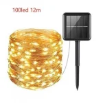 Ηλιακά Χριστουγεννιάτικα Λαμπάκια σε Σύρμα 12m - Λευκό Θερμό 100 LED με Φωτοβολταϊκό Πάνελ