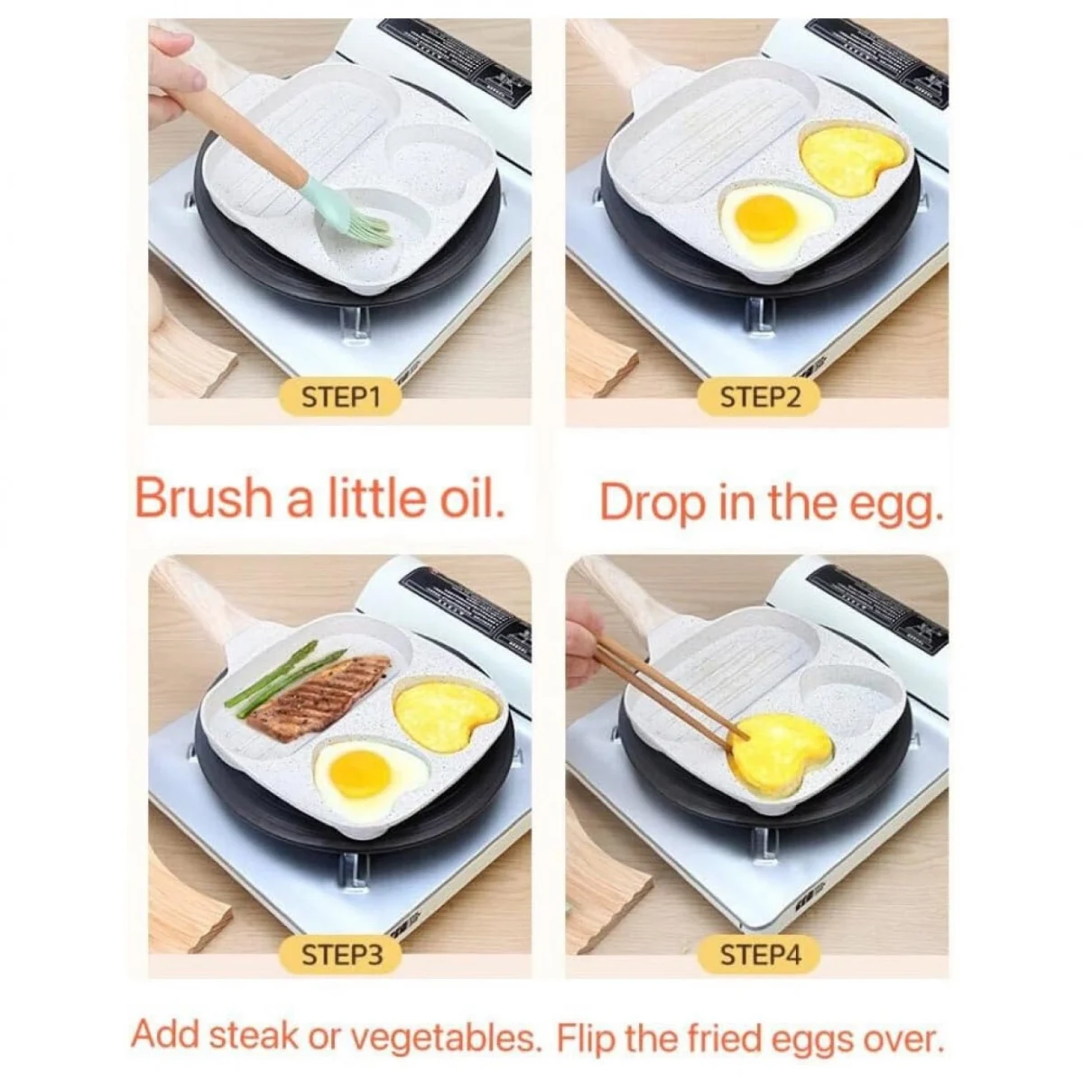 34771-14 Αντικολλητικό Τηγάνι 3 Θέσεων με Σχέδια Καρδιάς & 1 Οβάλ Θέση για Αυγά και Ομελέτες 17x8cm