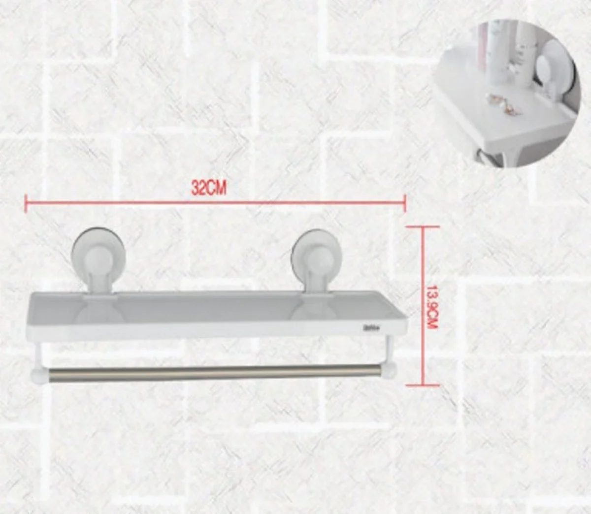 Επιτοίχια Ραφιέρα Μπάνιου Πλαστική με 1 Ράφι και Βεντούζες 32x11.7x13.9cm Bathlux 30135