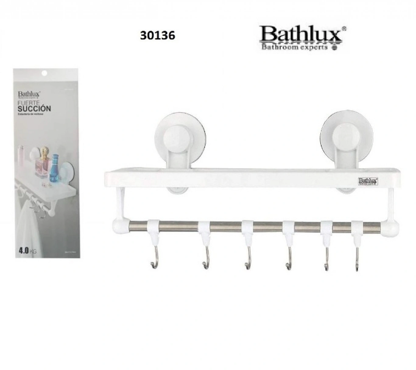 Ράφι με Άγκιστρα Μπάνιου 6 Θέσεων με Βεντούζα Λευκό Bathlux 30136 Ράφι με Άγκιστρα Μπάνιου 6 Θέσεων με Βεντούζα Λευκό Bathlux 30136